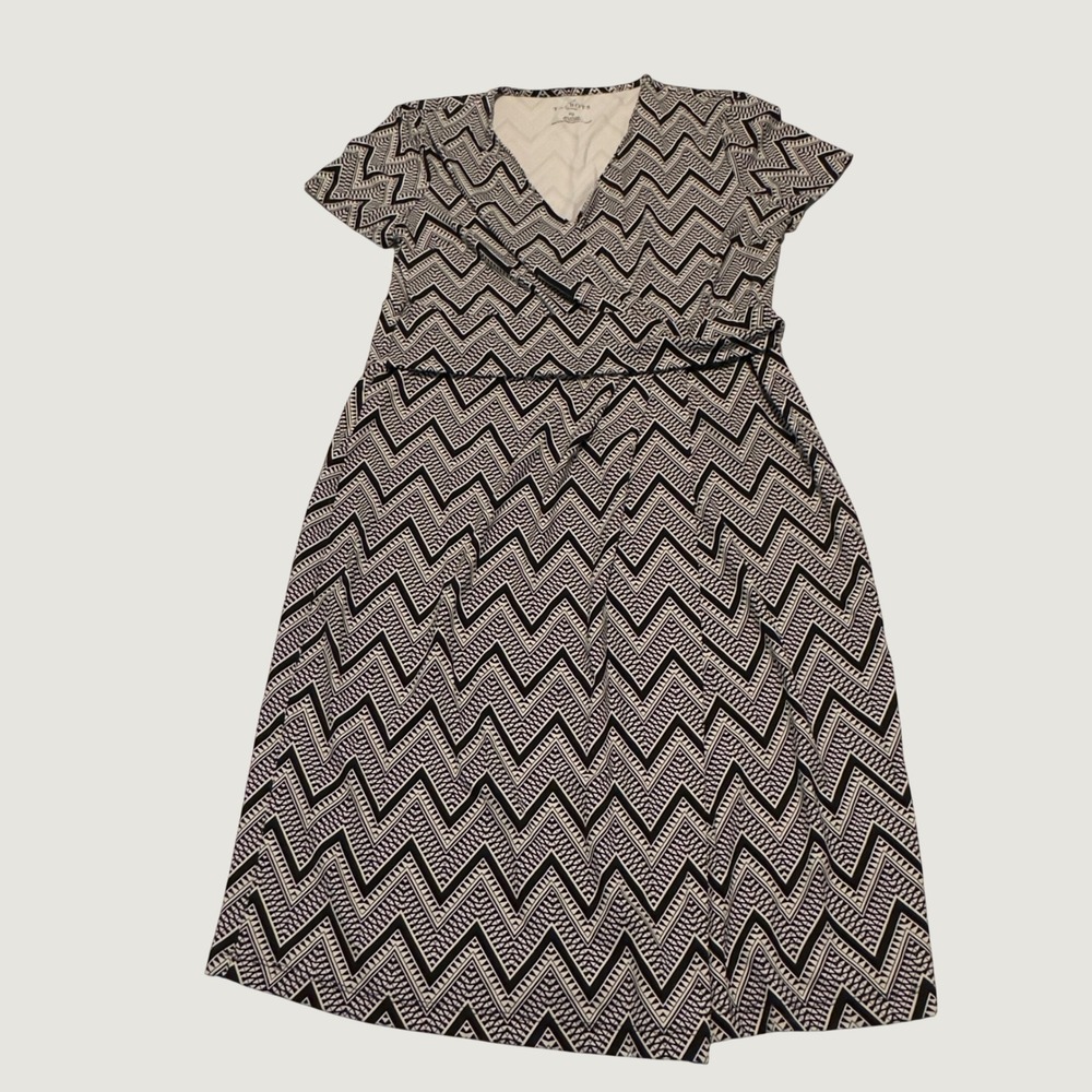 Talbots Dress Black White Chevron Faux Wrap Modern Mp Petite Geometric Zigzag